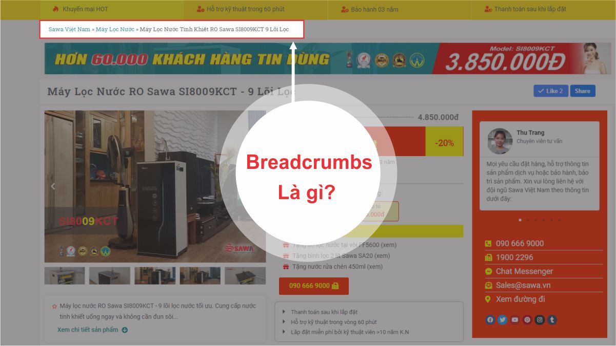 Breadcrumb được sử dụng để mô tả một menu điều hướng phân cấp