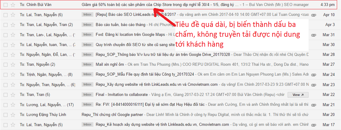 Tiêu đề Email quá dài